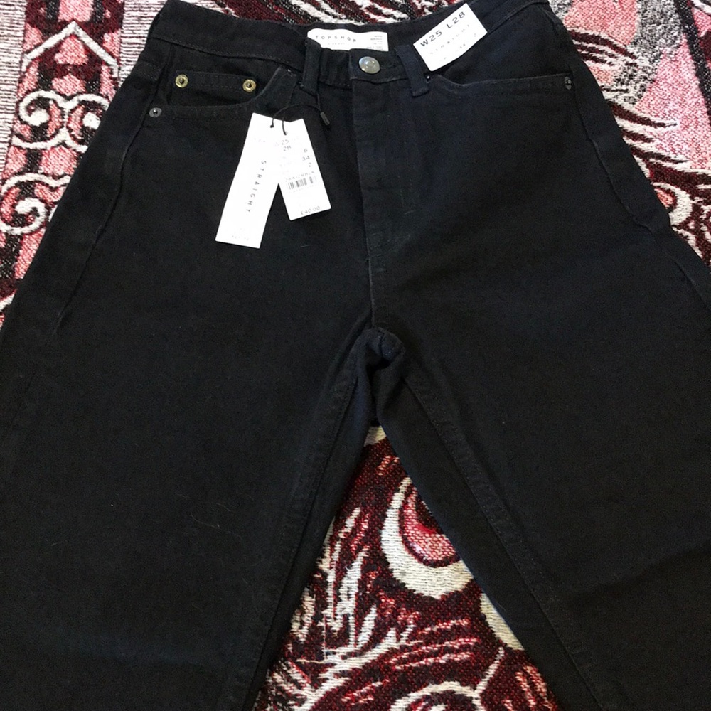 Topshop High Waisted Straight Leg, Black Pants